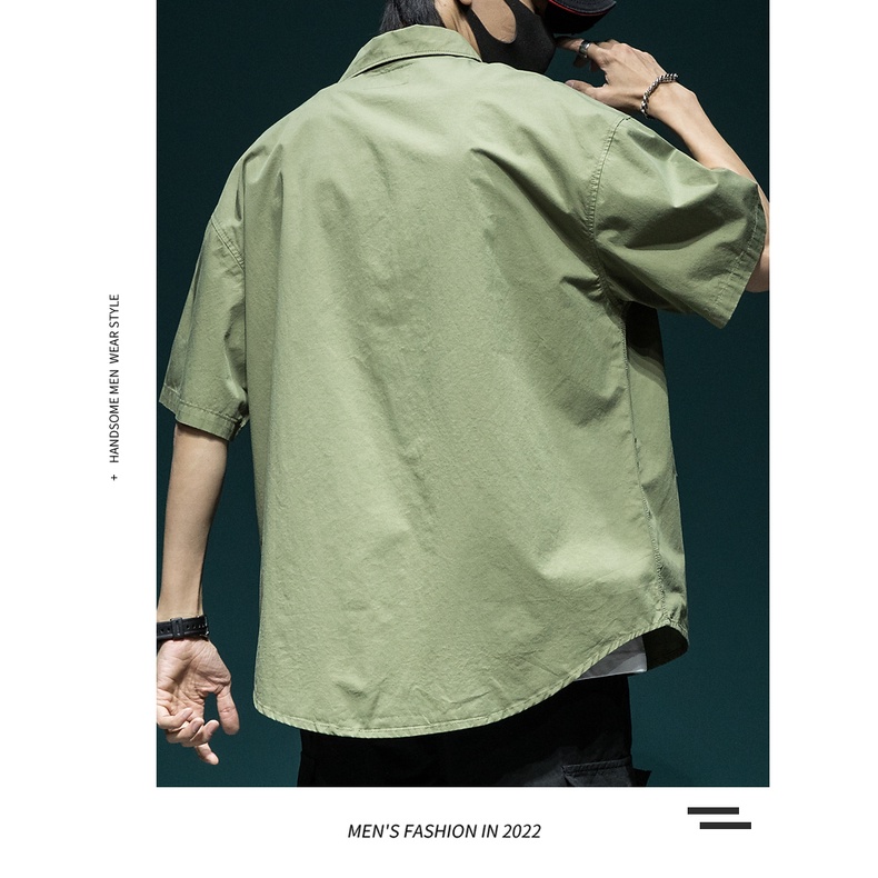 Áo Sơ Mi Cotton Tay Lửng Dáng Rộng Thời Trang Mùa Hè Nhật Bản Dành Cho Nam