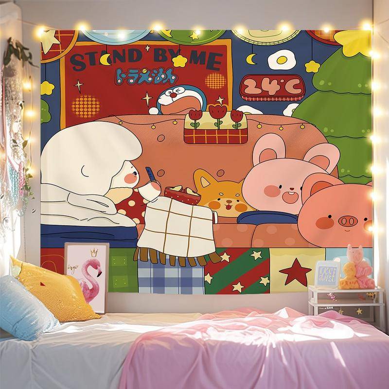 Thảm Vải Canvas Treo Tường Trang Trí Phòng Ngủ In Hoạt Hình Dễ Thương