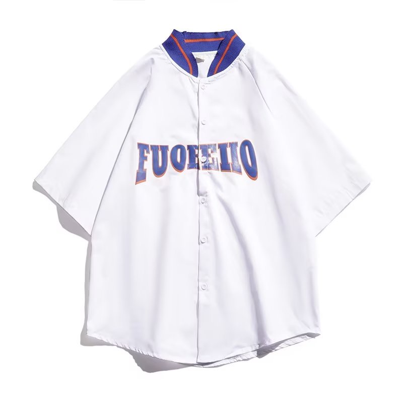 Áo Sơ Mi Bóng Chày Tay Ngắn Dáng Rộng Cổ Đứng Phối Màu Tương Phản Kiểu Hip-Hop Nhật Bản Thời Trang Mùa Hè Cho Nam