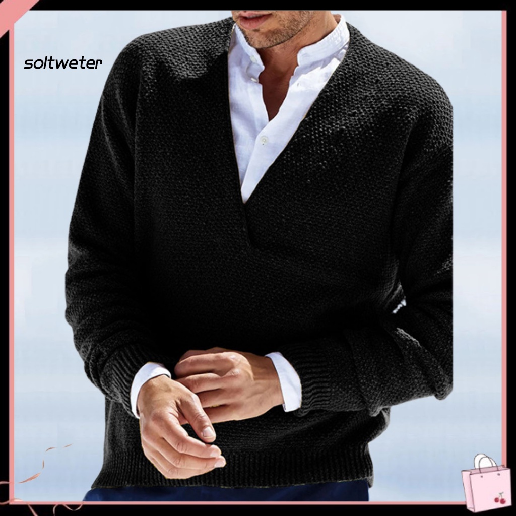 Áo Sweater Dệt Kim Màu Sắc Đơn Giản Giữ Ấm Cho Nam