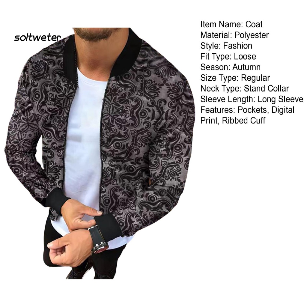 Áo Khoác Gió Cổ Đứng Dáng Rộng Có Khóa Kéo In Họa Tiết Kỹ Thuật Số Phong Cách Đường Phố Mùa Thu Cho Nam