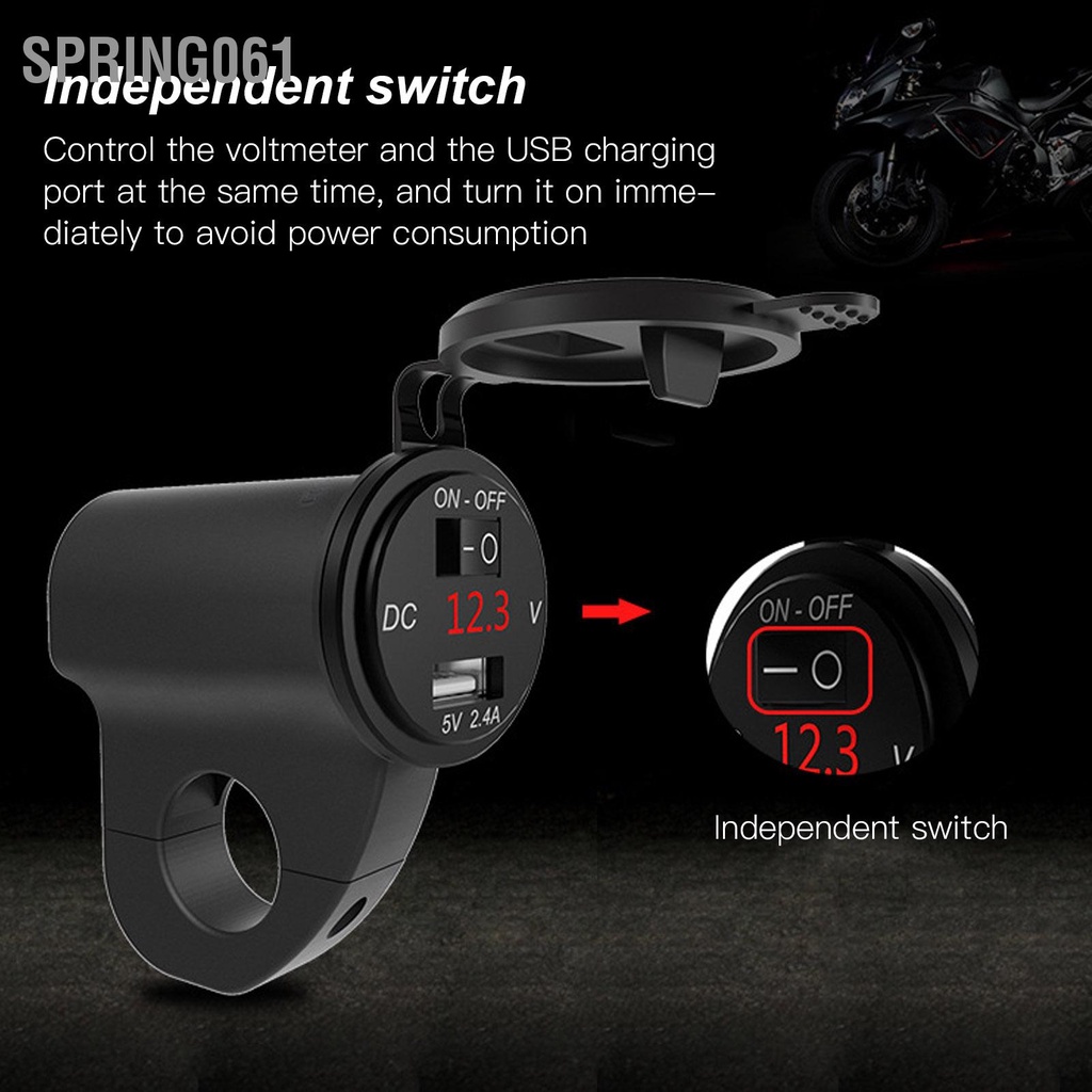 Spring061 Sạc USB Xe Máy Công Tắc Độc Lập 12V Nhanh Màn Hình Hiển Thị Kỹ Thuật Số Điện Áp Chống Nước 2.4A Cho Tính Bảng GPS