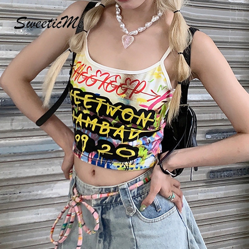 Áo Tank Top Ôm Dáng In Họa Tiết Màu Tương Phản Thời Trang 2023 Cho Nữ