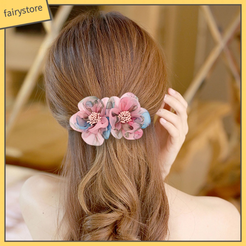 Kẹp Tóc Hình Hoa Sợi Lưới Chống Trượt Sang Trọng Cho Nữ