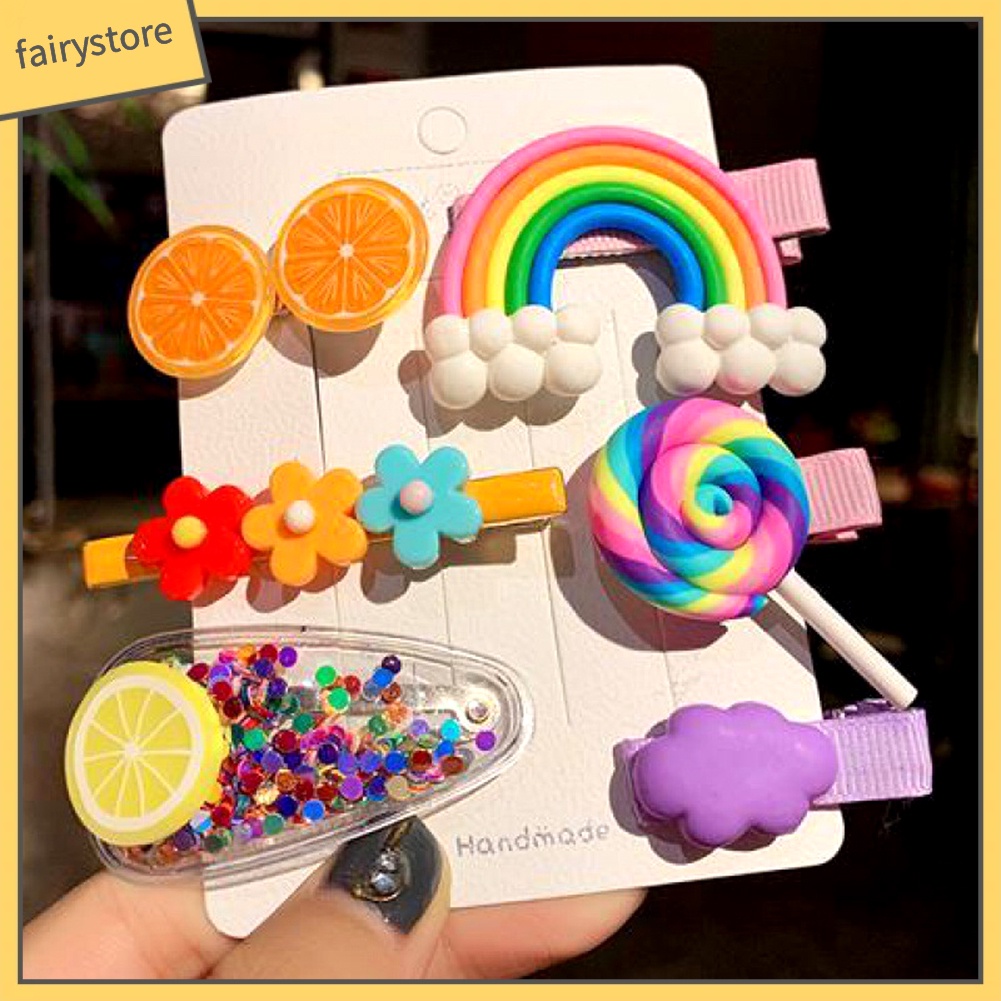 Kẹp Tóc Mái Cầu Vồng Họa Tiết Hoa / Dâu Hoạt Hình Cho Bé Gái