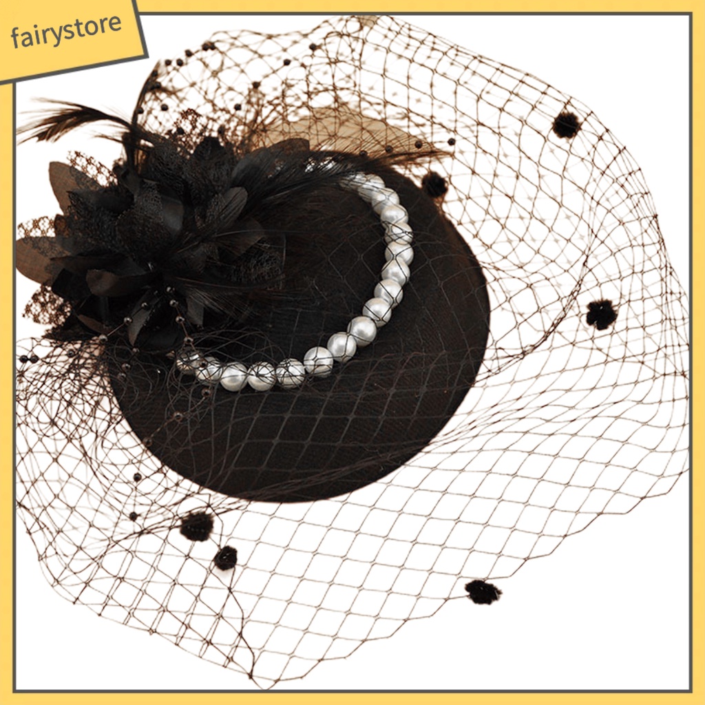 [FRO] Mũ Beret Lưới Màu Trơn Đính Ngọc Trai Giả Trang Trí Tóc Cô Dâu Trong Tiệc Cưới