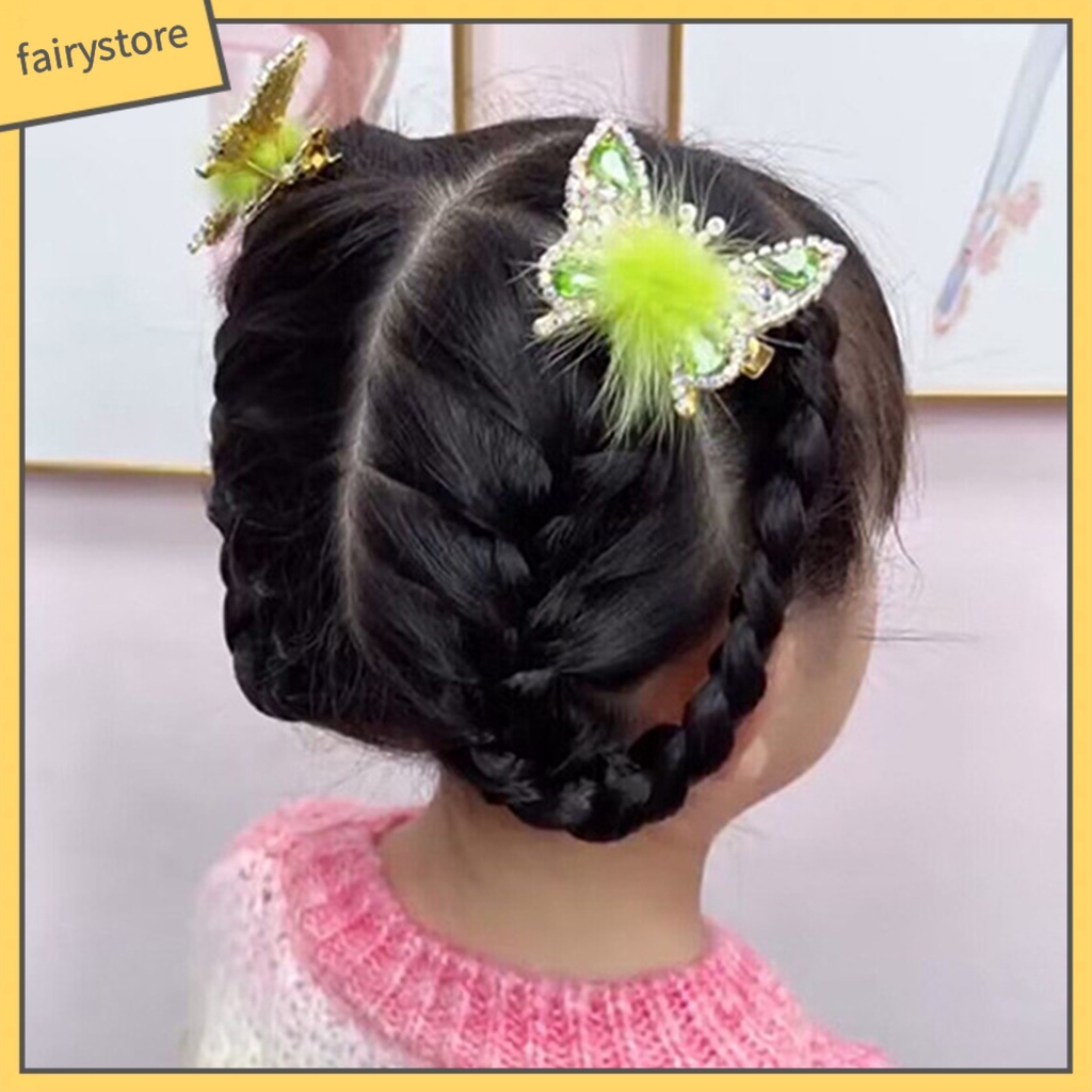 Kẹp Tóc Hình Bướm Bằng Kim Loại Trang Trí Bóng Lông Cho Nữ