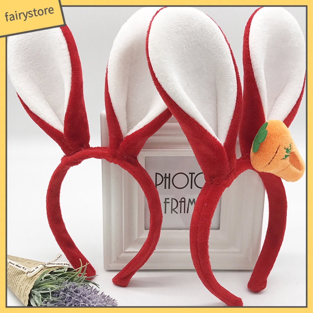 Băng Đô Cài Tóc Tai Thỏ Nhồi Bông Hoạt Hình Co Giãn Vui Nhộn