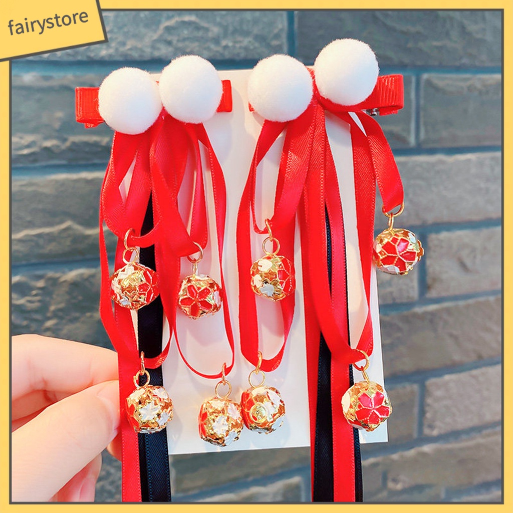 1 Cặp Kẹp Tóc Tua Rua Phong Cách Trung Hoa Cổ Điển Mừng Năm Mới Cho Bé Gái