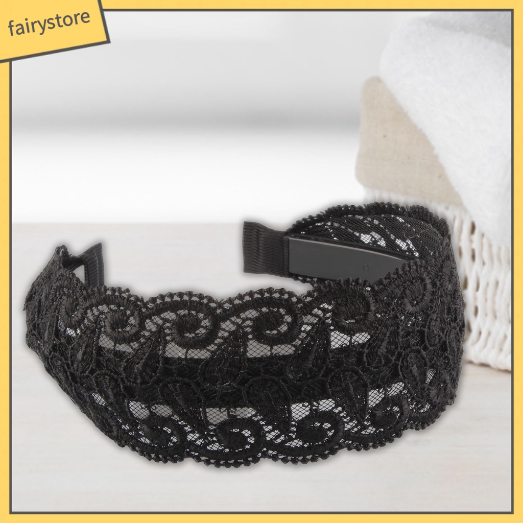 Băng Đô Cài Tóc Phối Ren Thêu Họa Tiết Lá Rỗng Nhẹ Màu Đen Chống Trượt Phong Cách Cổ Điển Cho Nữ