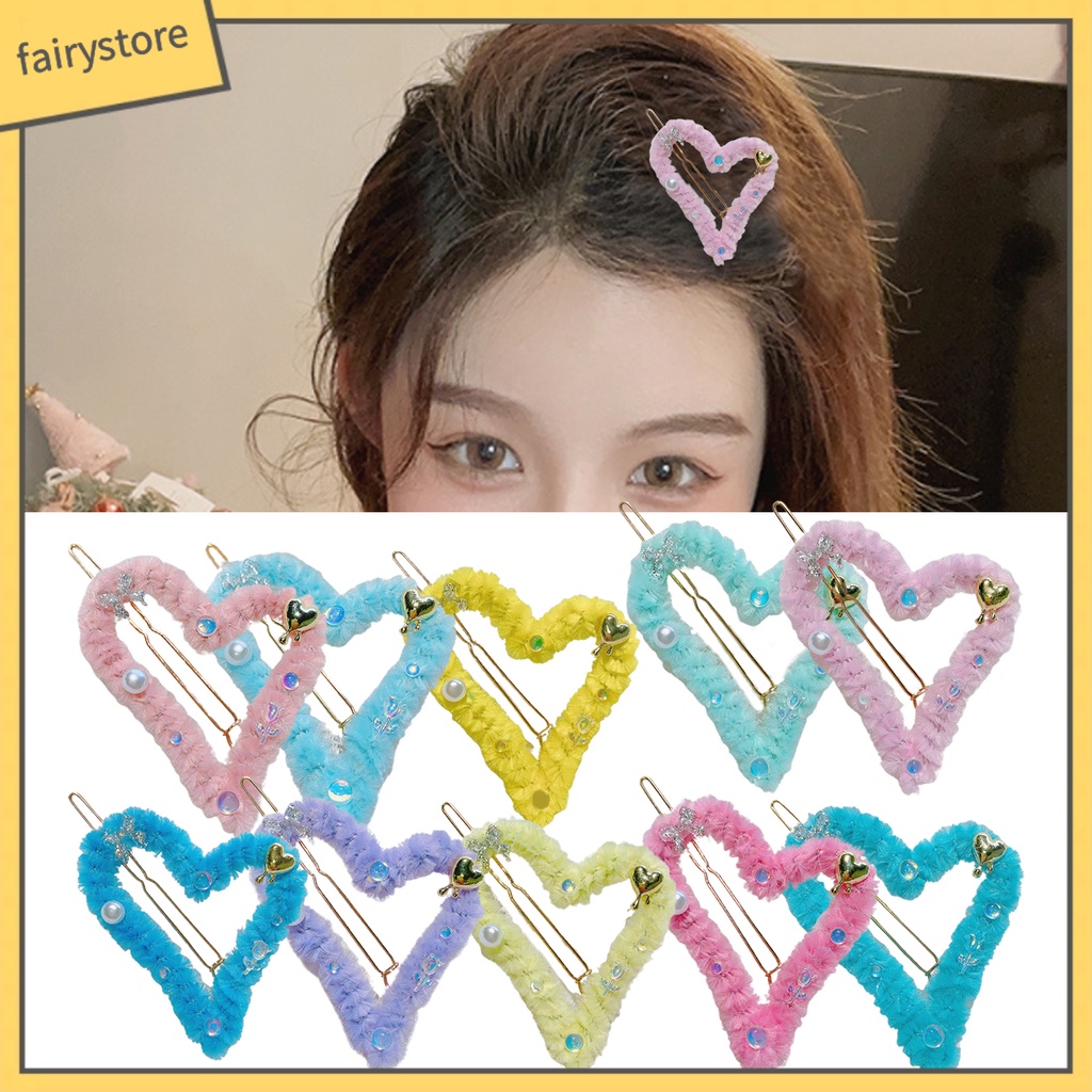 Kẹp Tóc Trang Trí Hình Trái Tim Bằng Lông Nhân Tạo Mềm Mại Màu Kẹo Cho Nữ