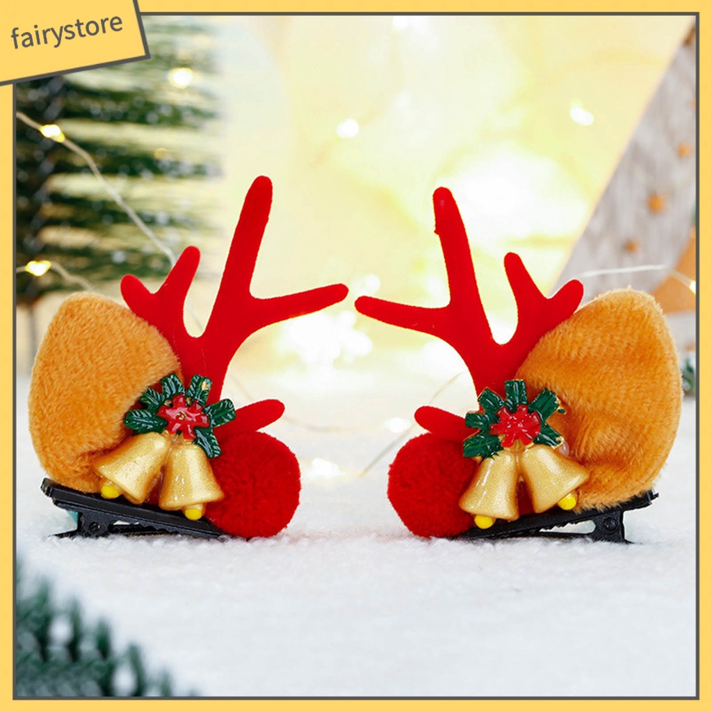 1 Cặp Kẹp Tóc Hình Tuần Lộc / Ông Già Noel Bằng Vải Siêu Nhẹ Màu Sắc Sống Động Dễ Thương