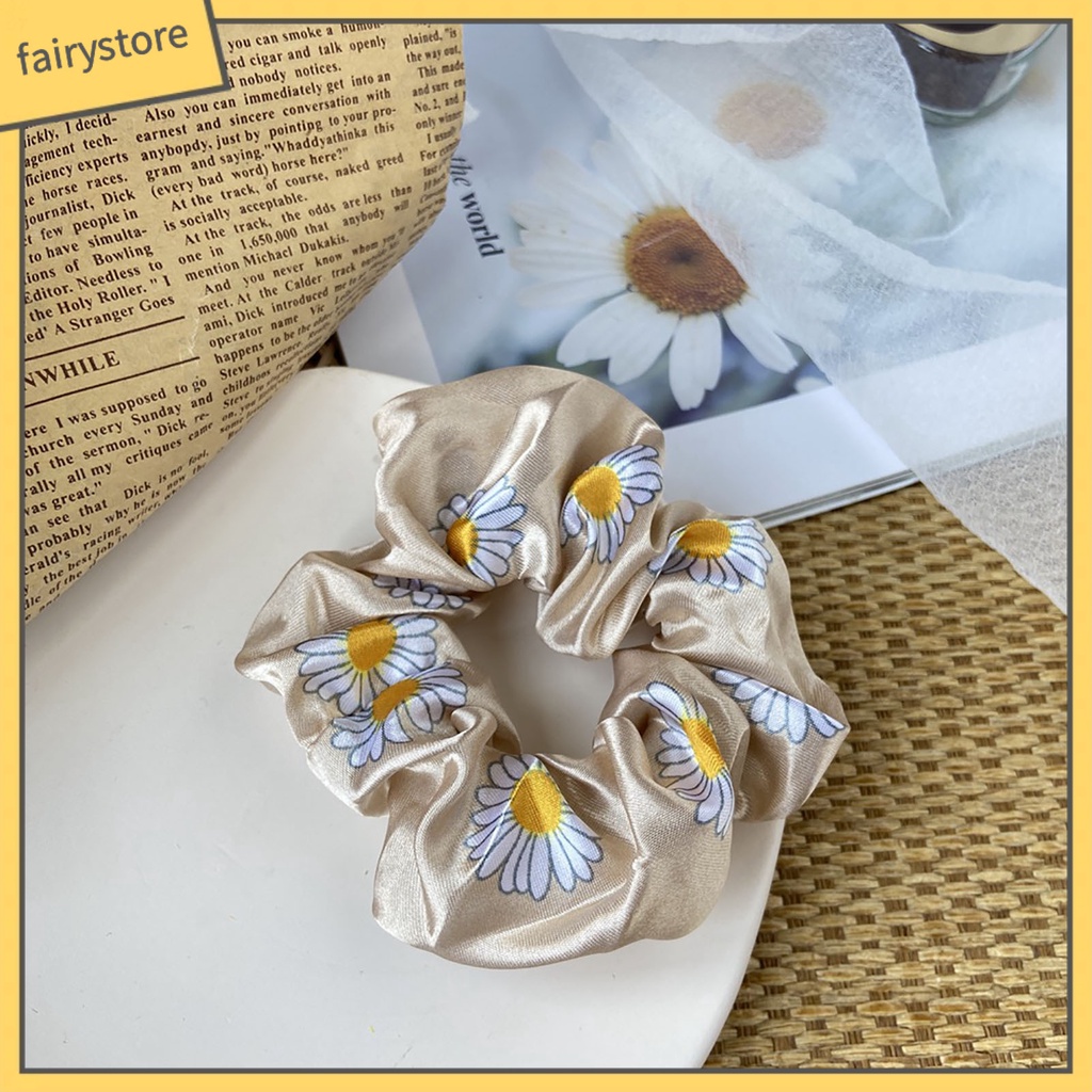 Dây Buộc Tóc Vải Satin Co Giãn In Họa Tiết Hoa Ngọt Ngào