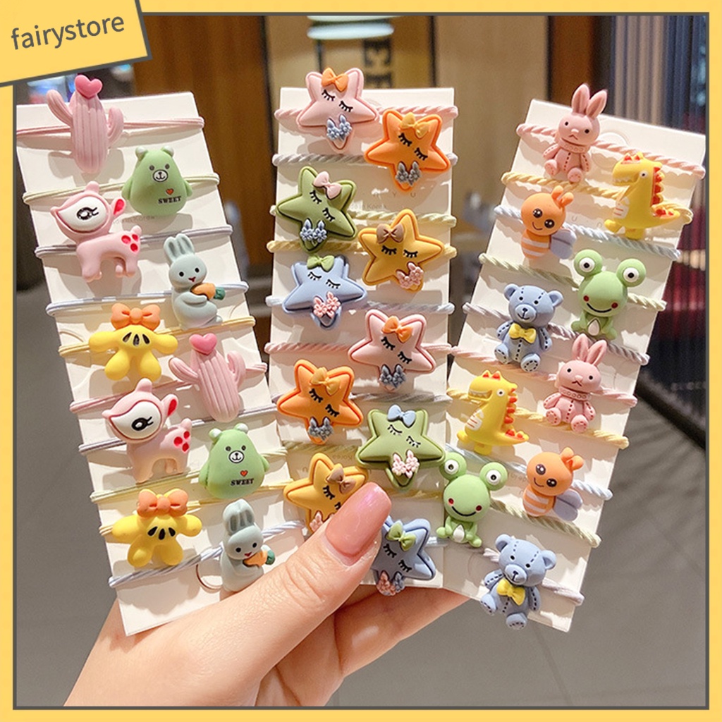 Set 10 Dây Cột Tóc Họa Tiết Động Vật / Trái Cây Hoạt Hình Dễ Thương