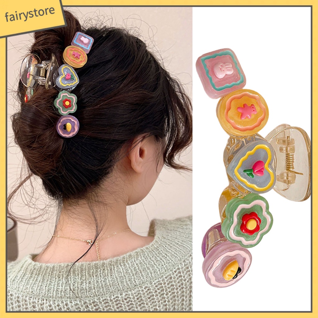 Kẹp Càng Cua Bằng Nhựa Họa Tiết Hoạt Hình Trái Tim / Cá Mập Màu Kẹo Ngọt Ngào Cho Nữ