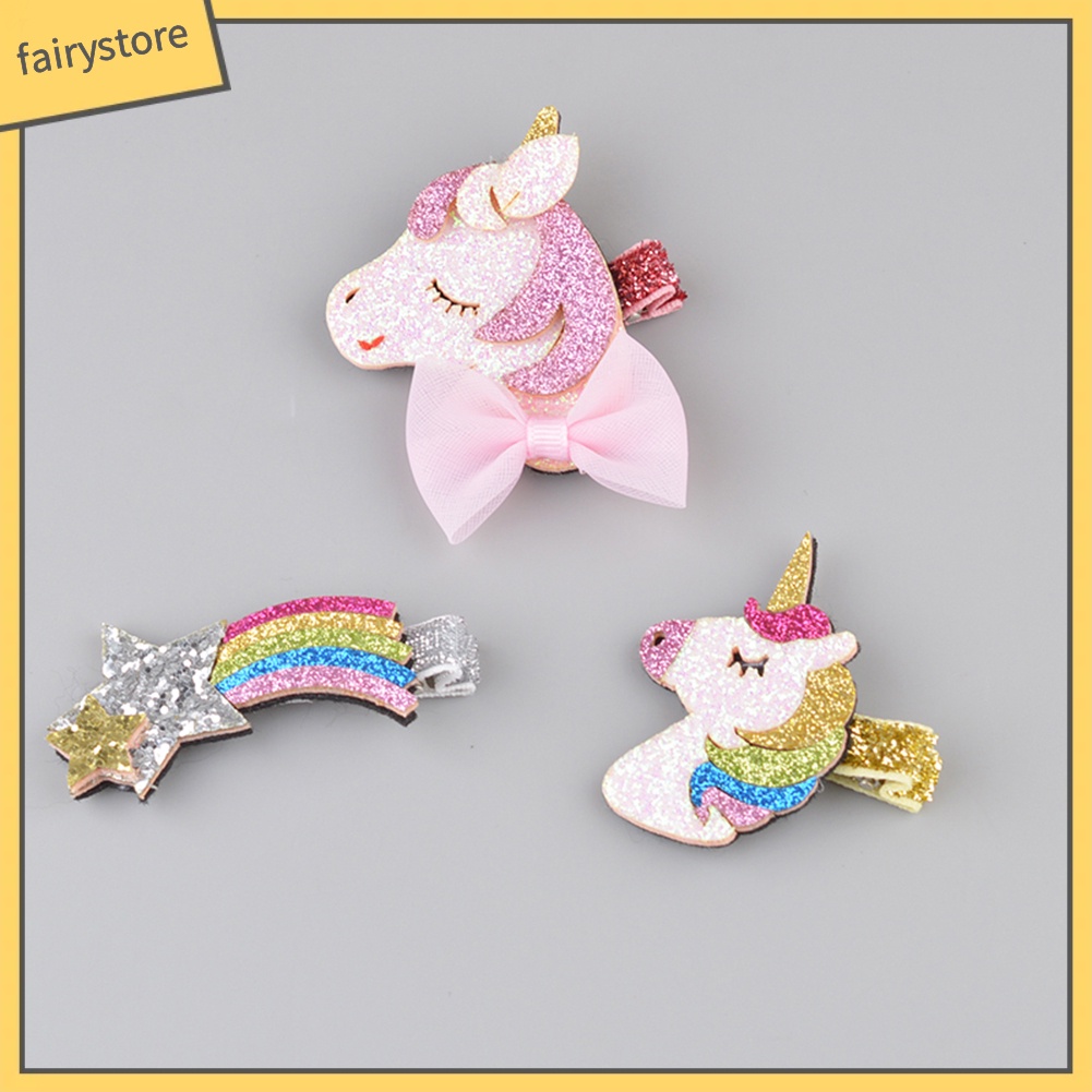 Kẹp Tóc Hình Kỳ Lân Màu Cầu Vồng Lấp Lánh Thời Trang Cho Bé Gái