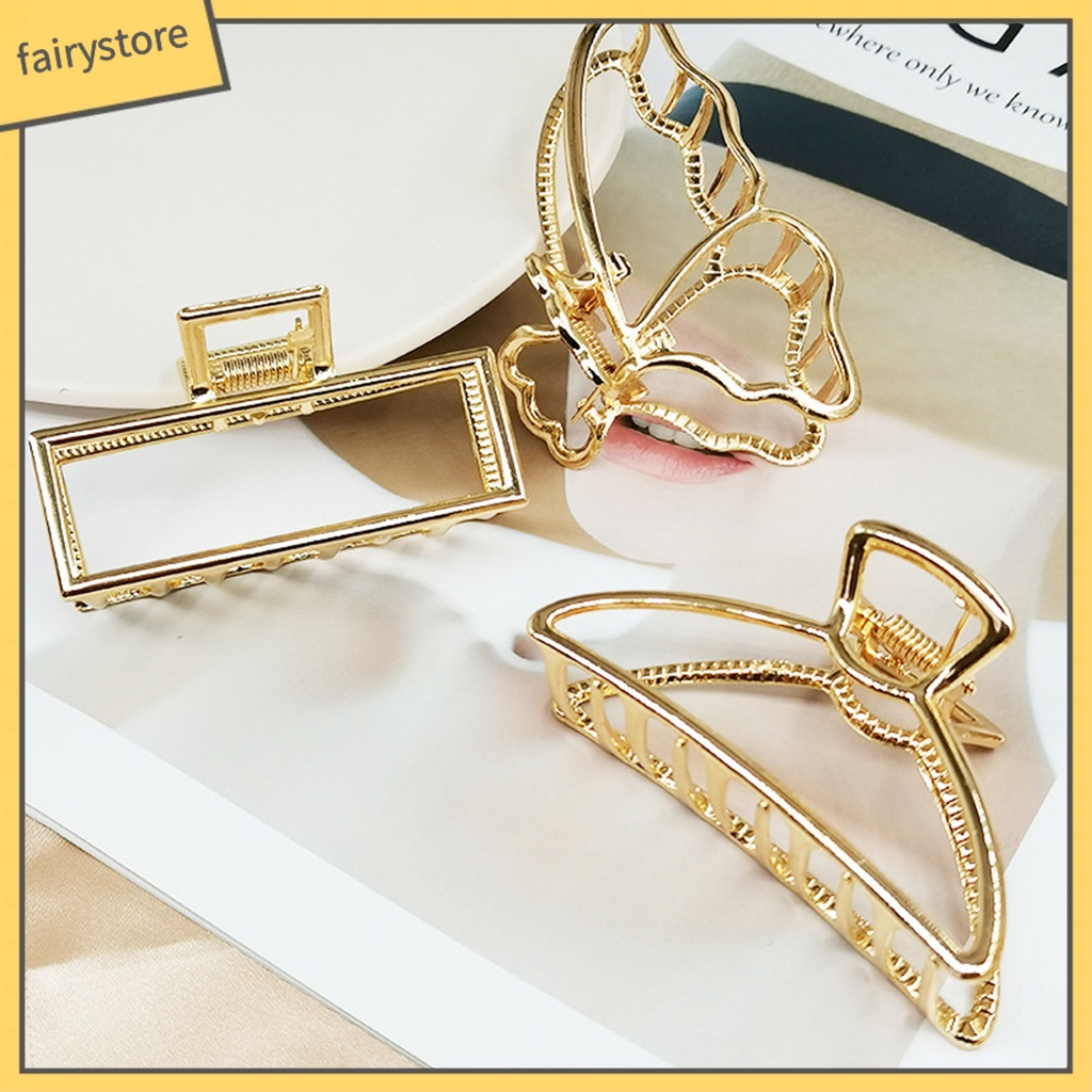 Kẹp Tóc Càng Cua Tạo Kiểu Răng Chéo Mạ Điện Chống Trượt Màu Trơn Trang Trí Hình Bướm Dành Cho Bạn Nữ