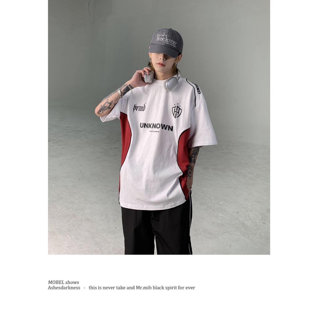 Áo Thun Thể Thao Tay Ngắn In Chữ Niche Màu Sắc Tương Phản Phong Cách Retro Mỹ Cho Cặp Đôi