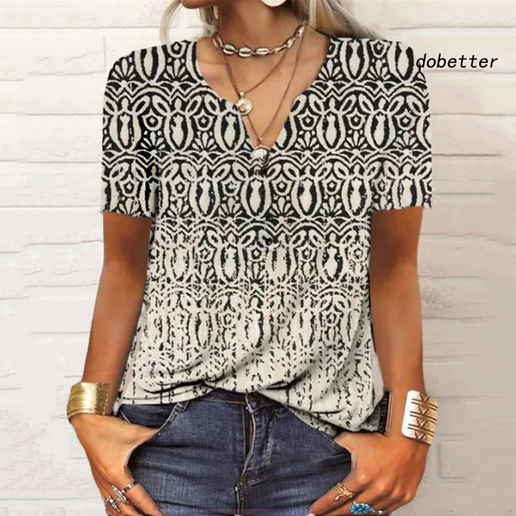 Áo Sơ Mi Tay Ngắn Cổ Chữ V Thoáng Khí In Họa Tiết Vintage Thời Trang Mùa Hè Cho Nữ