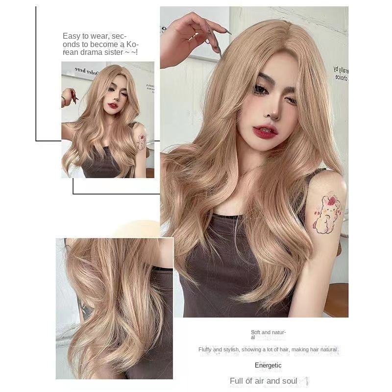 Bộ Tóc Giả Dài Xoăn Gợn Sóng Màu Xám Nâu Hồng Phong Cách lolita