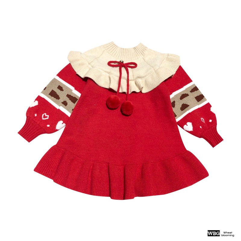 Đầm Len Màu Đỏ Dễ Thương Thời Trang Thu Đông Cho Bé Gái