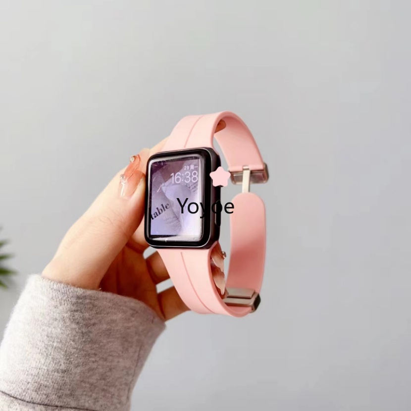 Dây Đeo Silicone Khóa Nam Châm Cho iwatch Series 7 8 SE 6 5 4 3 2 1 44mm 40mm 45mm 41mm 42mm Correa 49mm Ultra 38mm