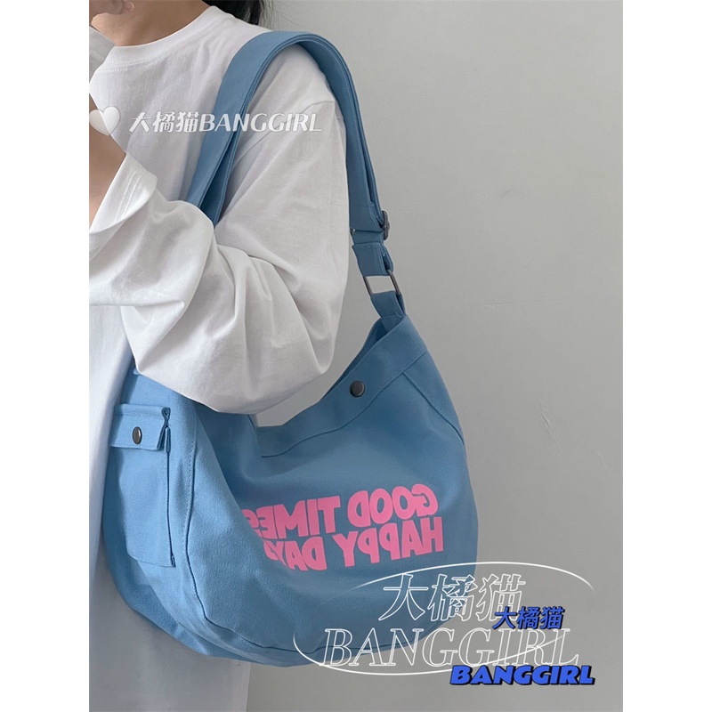 Túi Đeo Vai Canvas Họa Tiết Mèo Cam Lớn Ngọt Ngào Phong Cách Niche Preppy Phong Cách Preppy Cho Nữ Haobing boutiqu