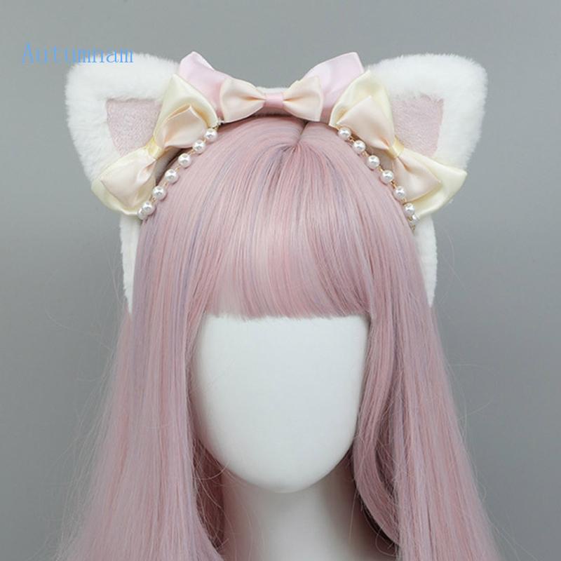 Băng Đô Tai Mèo Phối Lông Hóa Trang Lolita Dễ Thương