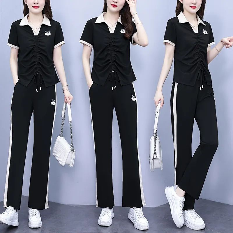 Bộ Đồ Thể Thao Áo Thun Tay Ngắn Phối Quần Dài Xếp Ly Thời Trang Mùa Hè 2023 Mới