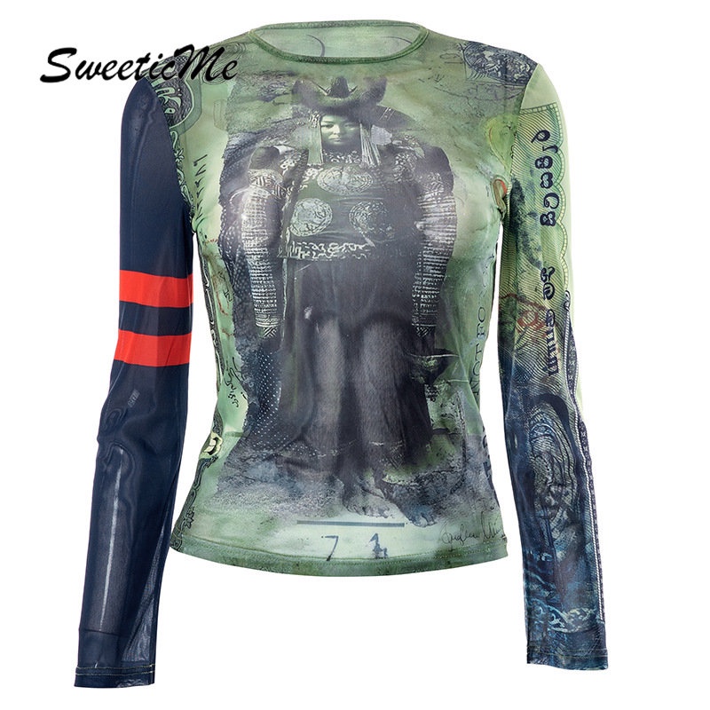 Áo Thun Tay Dài Cổ Tròn In Họa Tiết Màu Tương Phản Thời Trang 2023 Cho Nữ