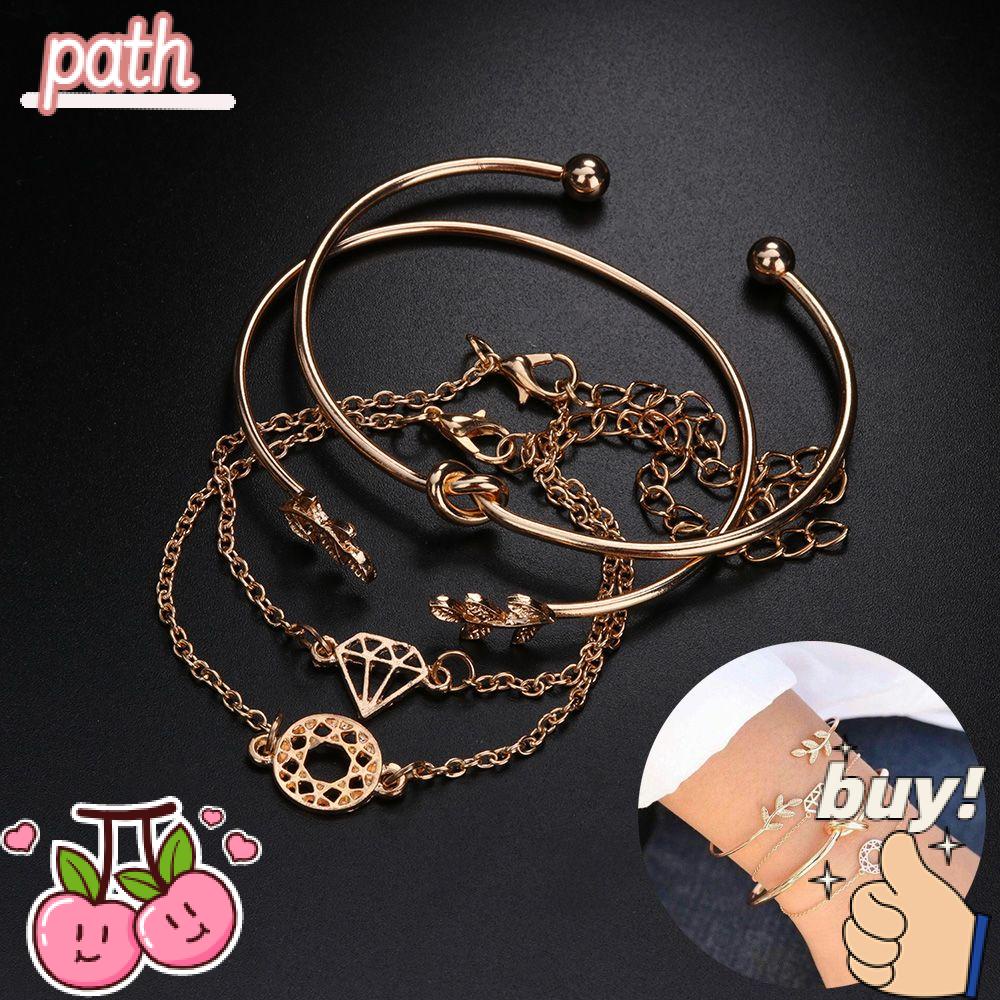 Bộ 4 Vòng Đeo Tay Dạng Hở Họa Tiết Chiếc Lá / Thắt Nút Thời Trang Cho Nữ