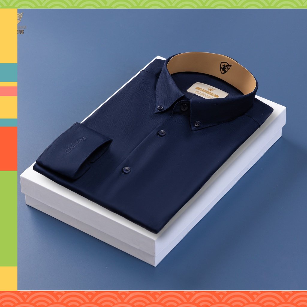 ẢNH SHOP CHỤP - Áo Sơmi Navy Musland Đẹp Lịch Sự - đây là chiếc sơ mi xớ chéo không nhăn có co giãn xíu - SMML1M -