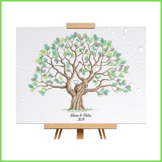 Tranh vải canvas in dấu vân tay hình cây cưới trang trí sách diy