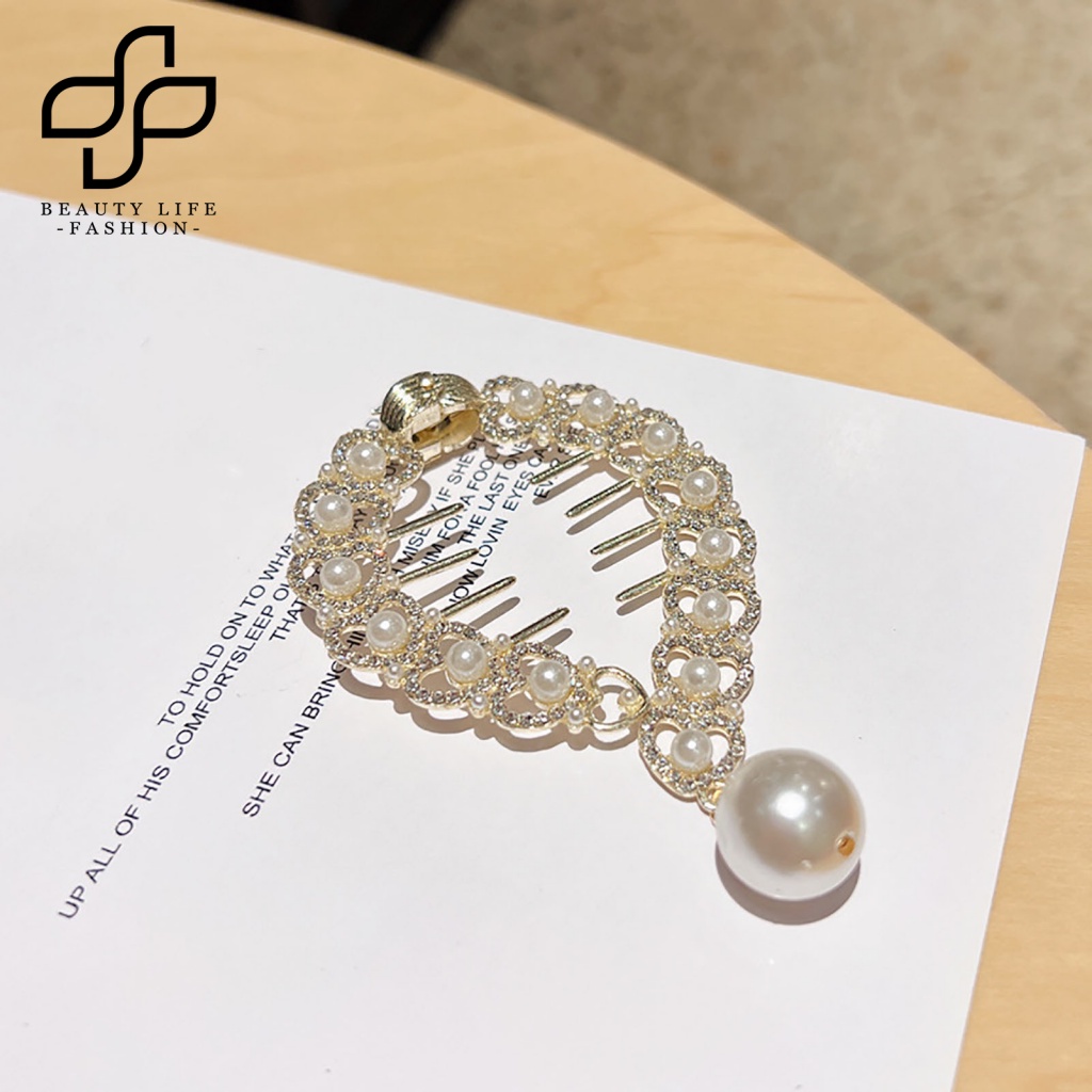 Kẹp Tóc Đính Đá Ngọc Trai Giả Chống Trượt Thời Trang Cho Nữ