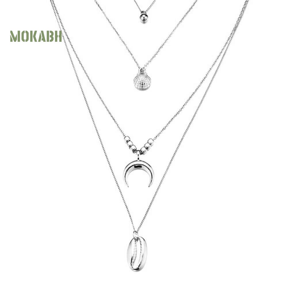 [Mok Abh] Vòng cổ Nhiều Lớp Với Mặt Dây Hình Vỏ Sò Và Mặt Trăng Phong Cách Boho