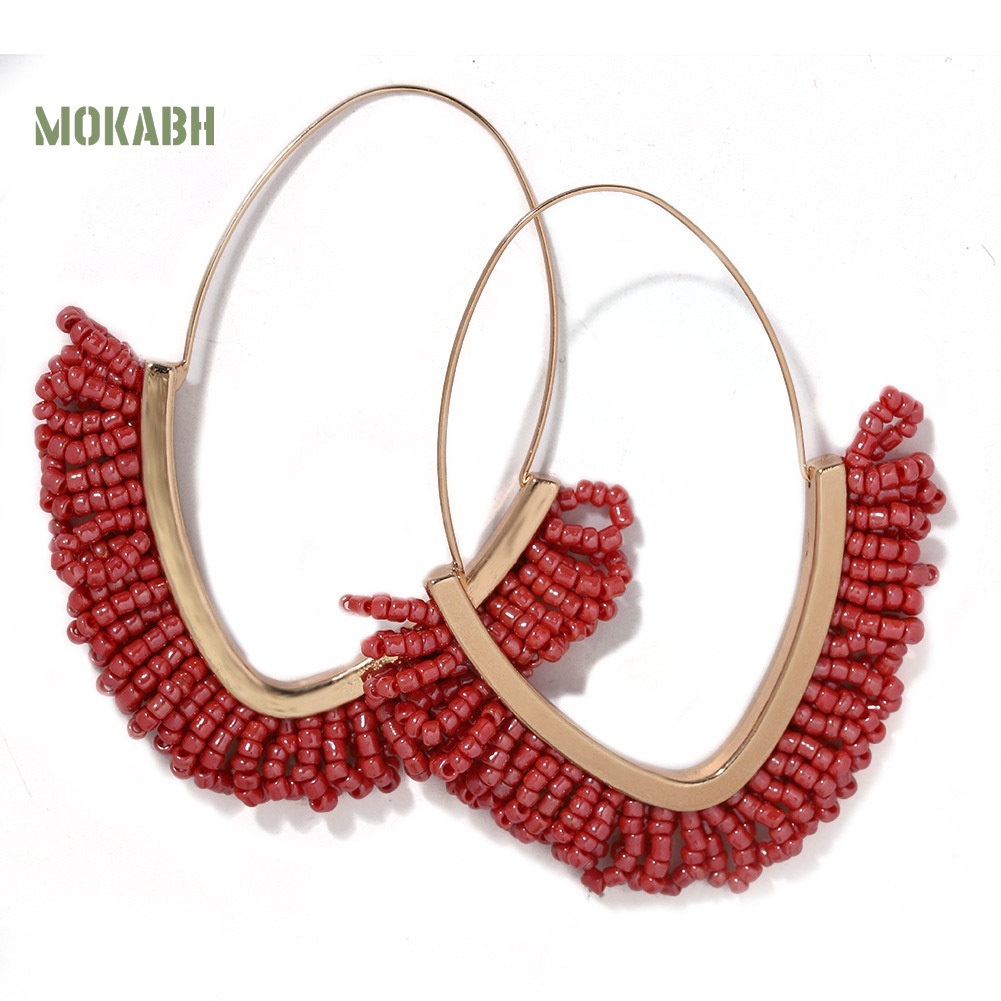 [Mok Abh] Bông Tai Đính Hạt Tua Rua Phong Cách Bohemian