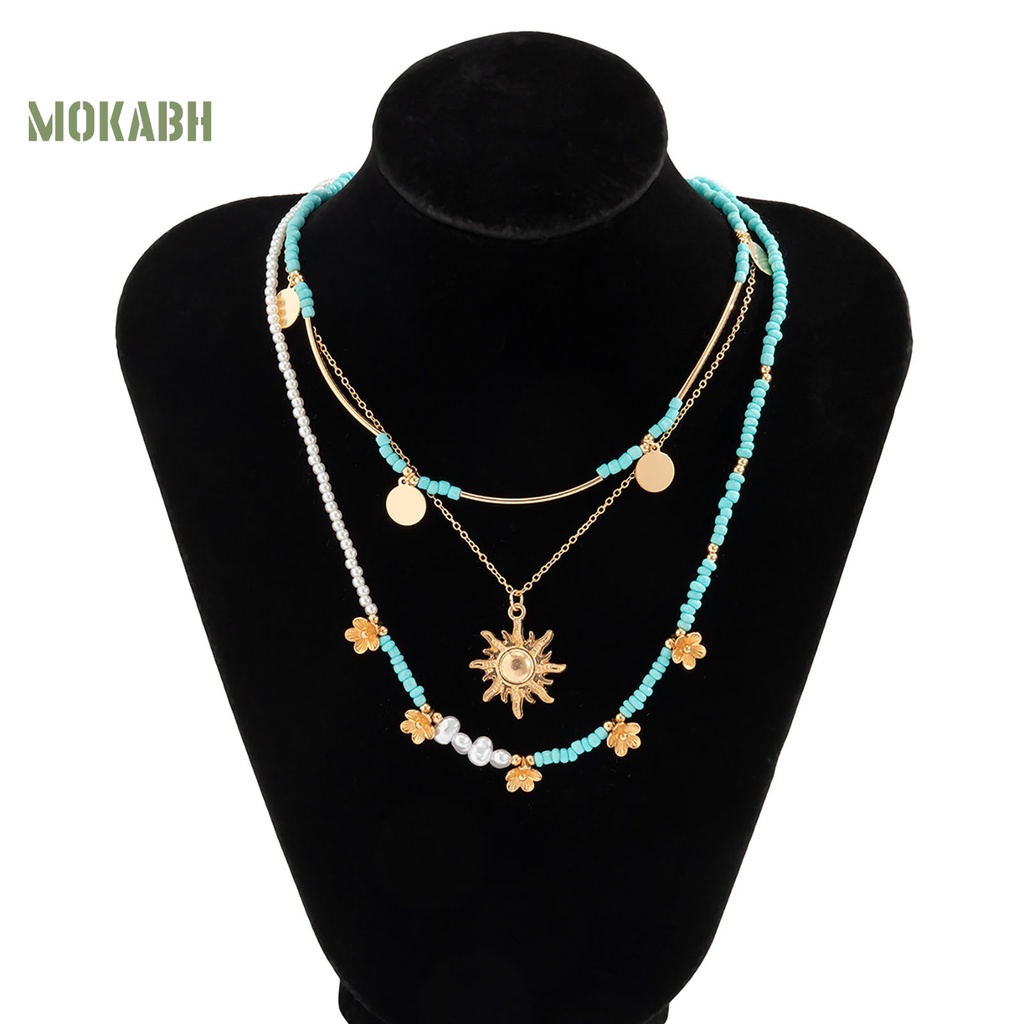 3 Vòng Cổ Nhiều Lớp Có Đính Hạt Ngọc Trai Và Kim Sa Theo Phong Cách Bohemia Dùng Làm Quà Sinh Nhật Cho Nữ