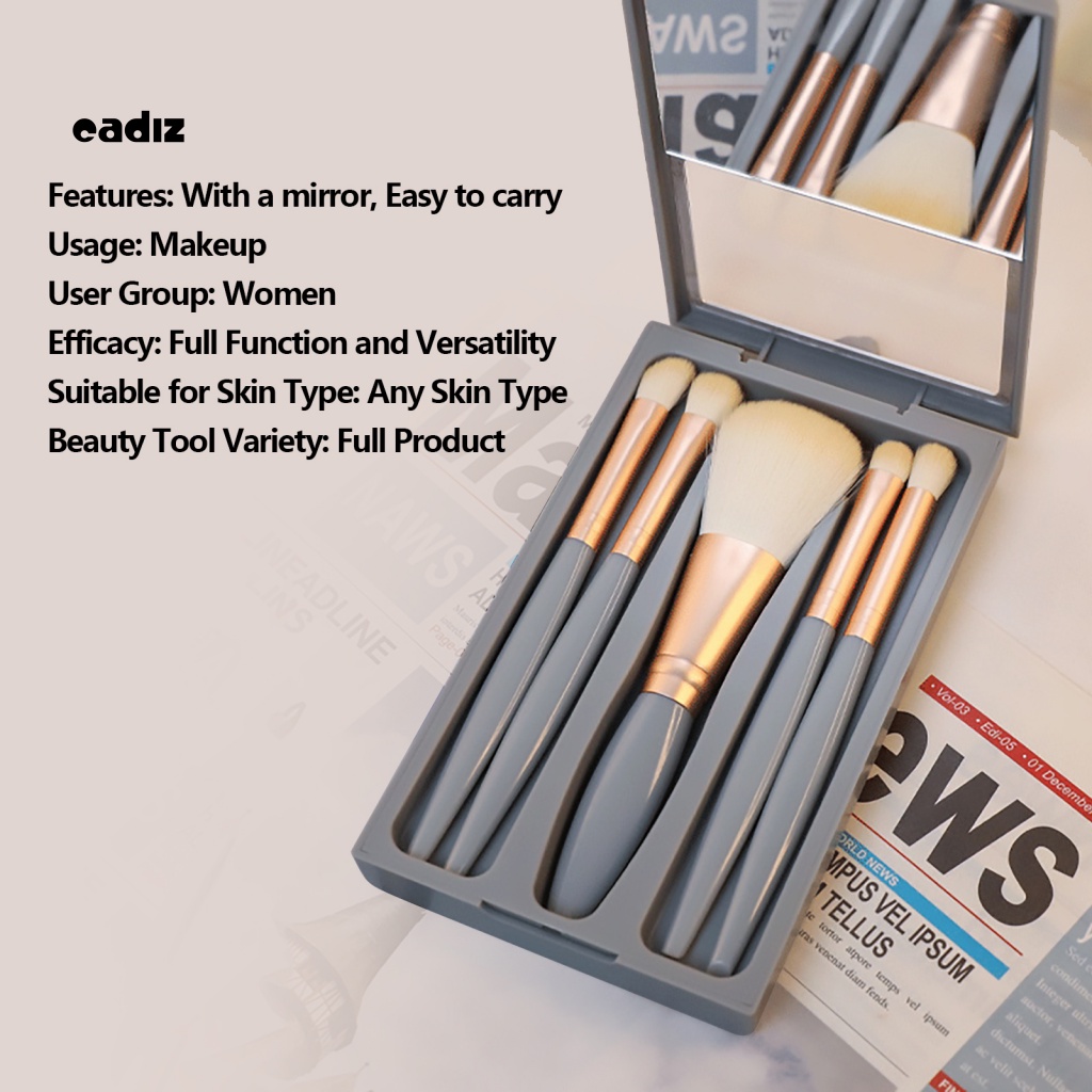 Bộ 5 Cọ Trang Điểm Với Gương Và Tay Cầm Chống Trượt Mềm Mại Dễ Dàng Mang Theo