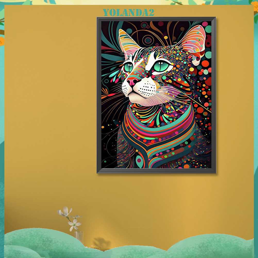 Tranh Đính Đá Kim Cương Toàn Bộ 5D DIY Hình Vẽ Mèo Trang Trí Nhà Cửa