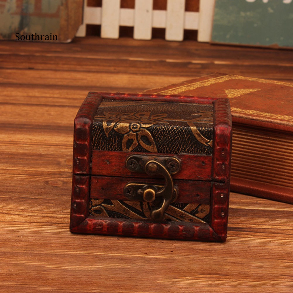 Hộp Gỗ Đựng Trang Sức Họa Tiết Hoa Phong Cách Vintage Ốp