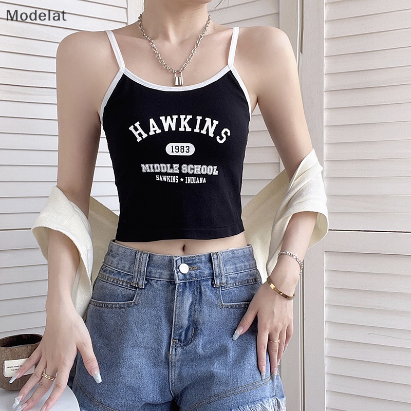 Áo Hai Dây Mỏng Sát Nách In Chữ Kiểu Retro Mỹ Thời Trang Mùa Hè Cho Bạn Gái
