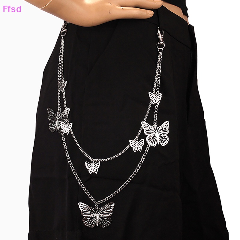 Móc Khóa Dây Xích Hai Lớp Hình Bướm Rỗng Phong Cách Hip Hop Thời Trang Cho Nam Và Nữ