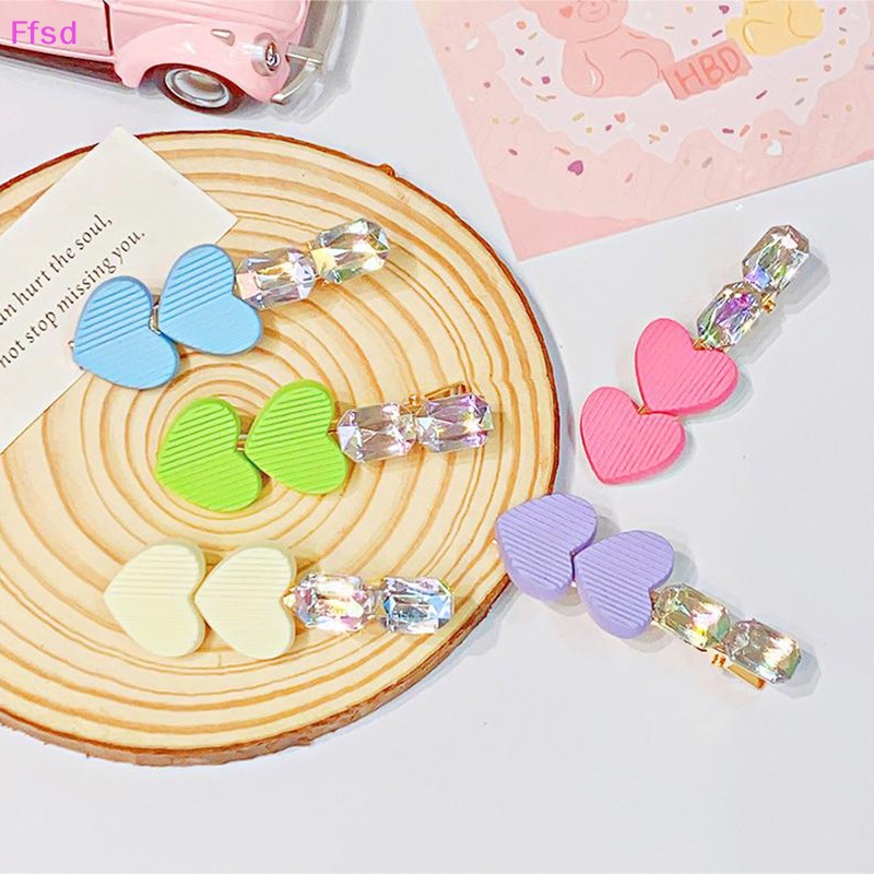 Kẹp Tóc Đính Đá Trái Tim Nhiều Màu Sắc Dễ Thương Phong Cách Hàn Quốc Cho Bé Gái