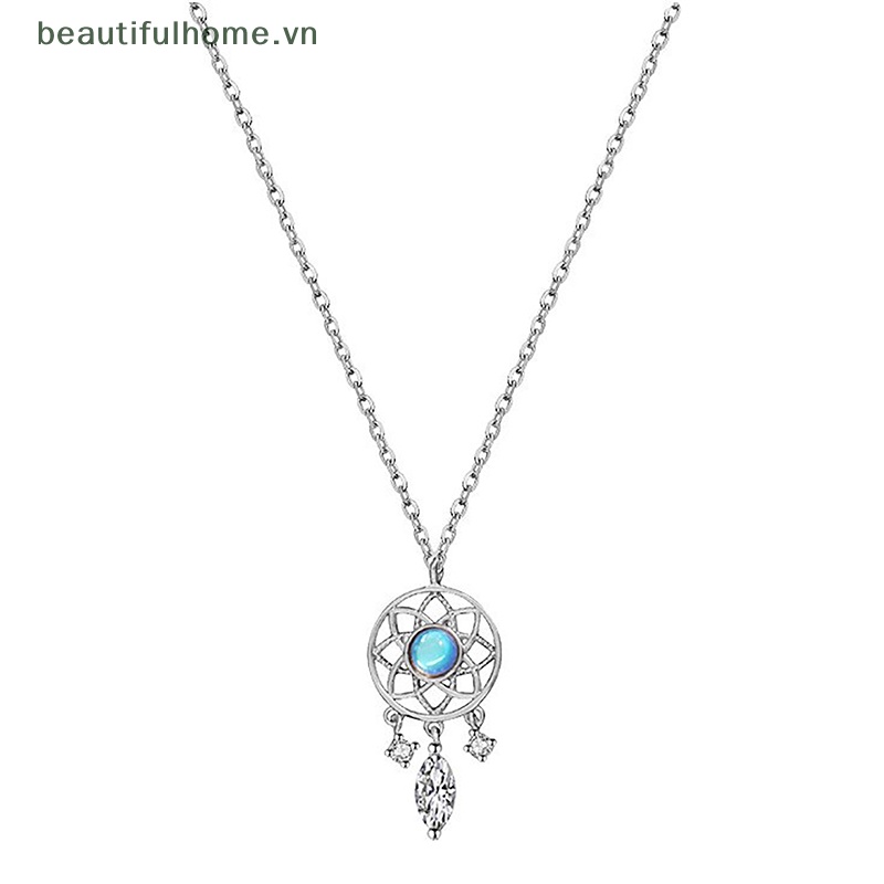 Vòng cổ Mặt Hình Dreamcatcher Đính Đá Mặt Trăng Màu Sắc Bạc Thời Trang Cho Nữ