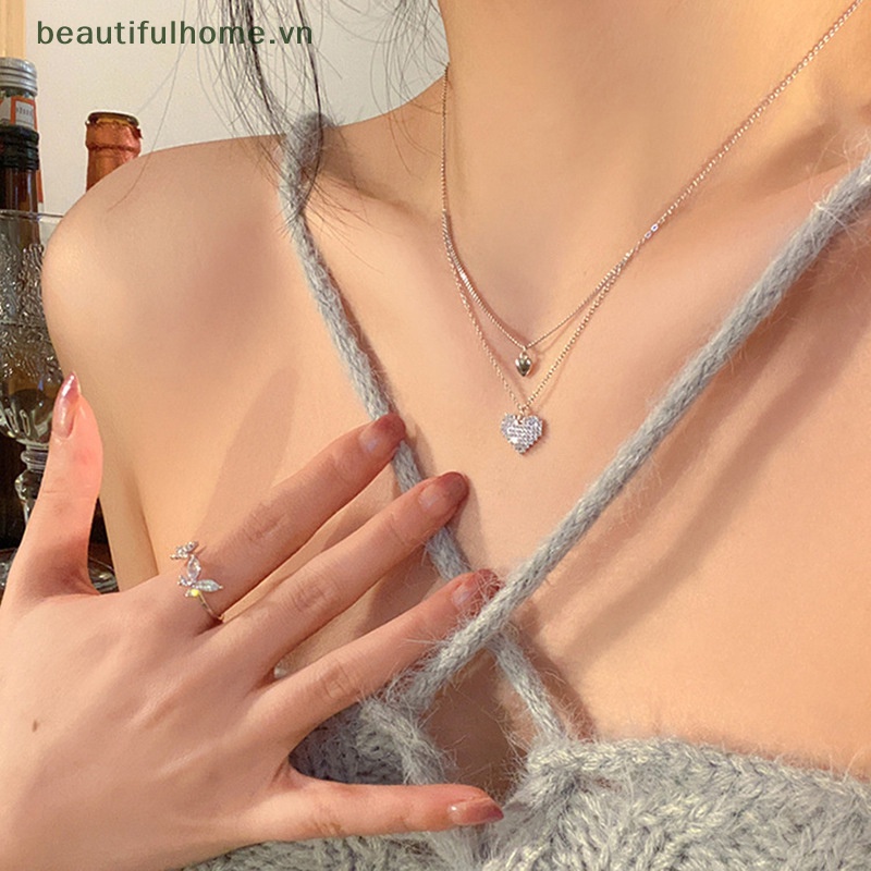 Vòng Cổ Choker Hai Lớp Mặt Trái Tim Đính Đá Thanh Lịch Thời Trang Phong Cách Hàn Quốc Dành Cho Nữ [beauty]