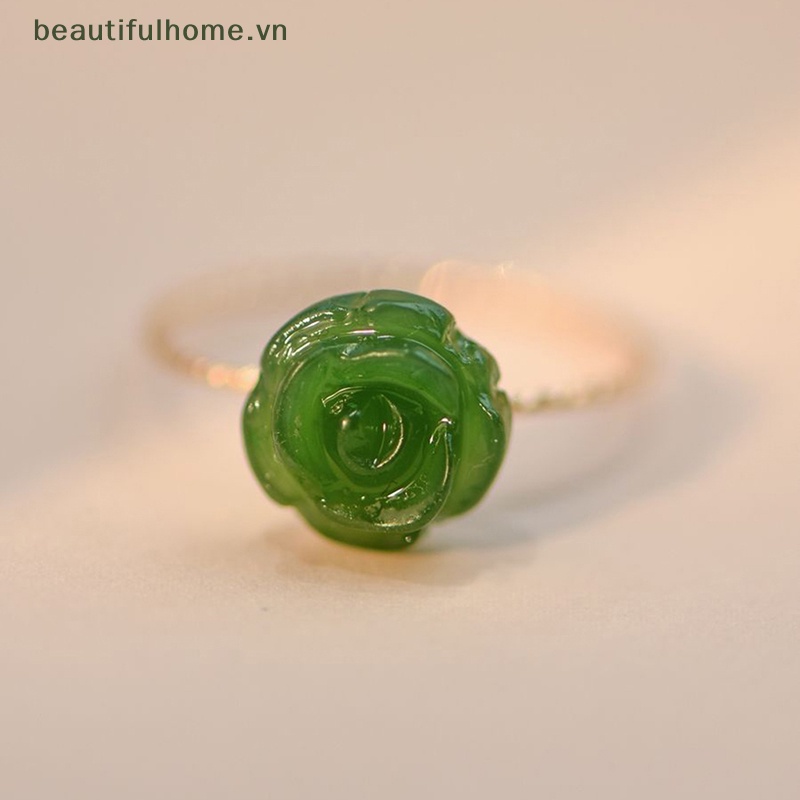 [beautifulhome] Nhẫn Hoa Hồng Xanh Lá Thời Trang Tinh Tế Làm Quà Tặng Đám Cưới Cho Nữ [beauty]