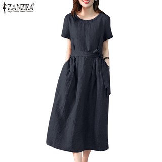 Đầm ZANZEA tay ngắn có túi phong cách Hàn Quốc cho nữ