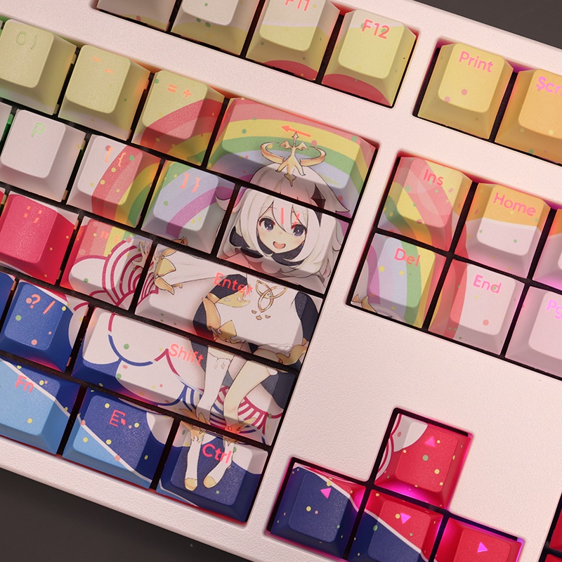 Paimon Keycaps Cherry Profile Genshin Impact Anime Chủ Đề PBT Dye Sub Bàn Phím Cơ Keycap
