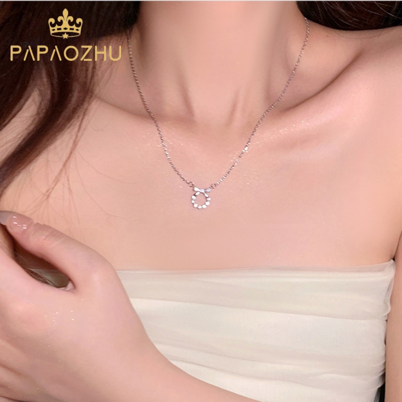 PAPAOZHU Vòng cổ Mặt Nơ Đính Đá Zircon Thời Trang Cho Nữ