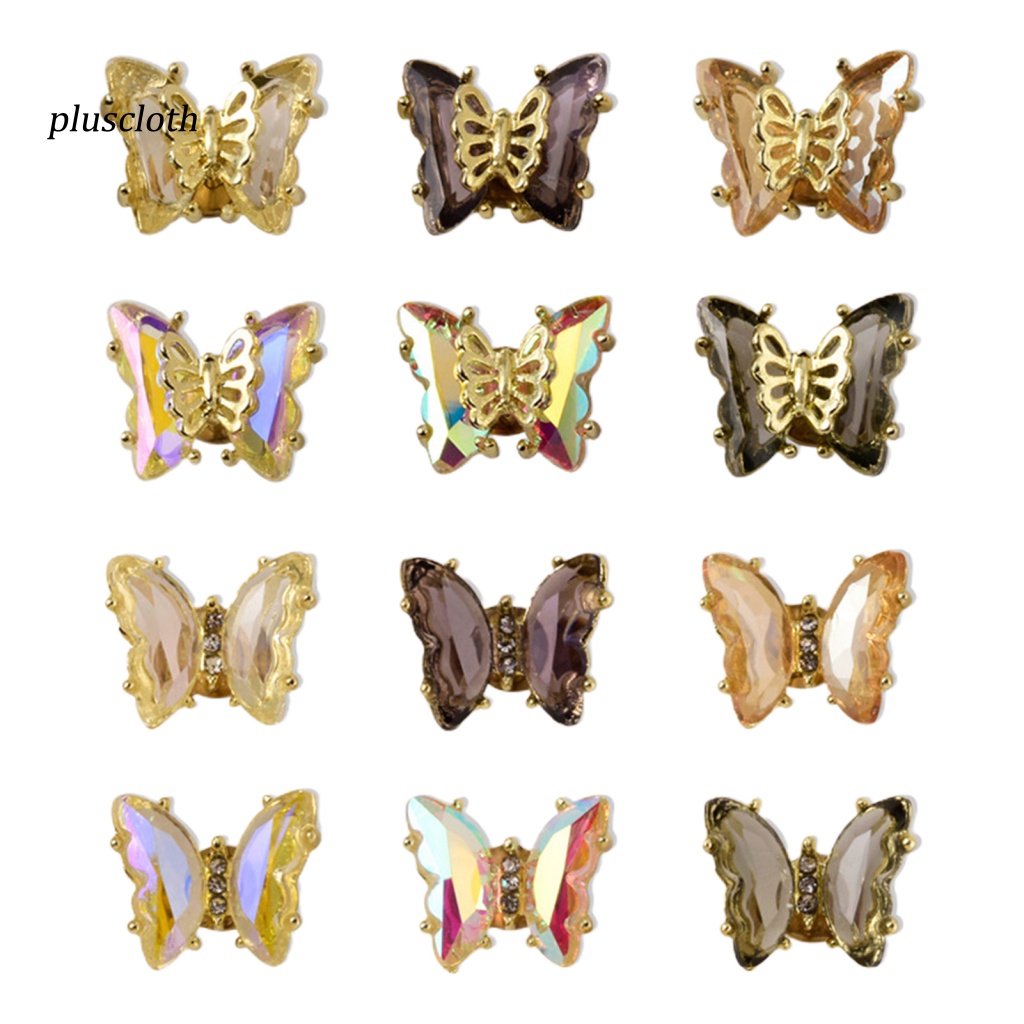 &lt; Plusclothing &gt; Phụ Kiện Trang Trí Móng Tay Nghệ Thuật Hình Bướm Pha Lê Lấp Lánh Có Thể Xoay